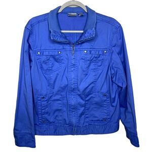 Vintage Chico's Women's Blue Blazer Jacket Full Zip Cotton/Spandex Size 2 L 12?